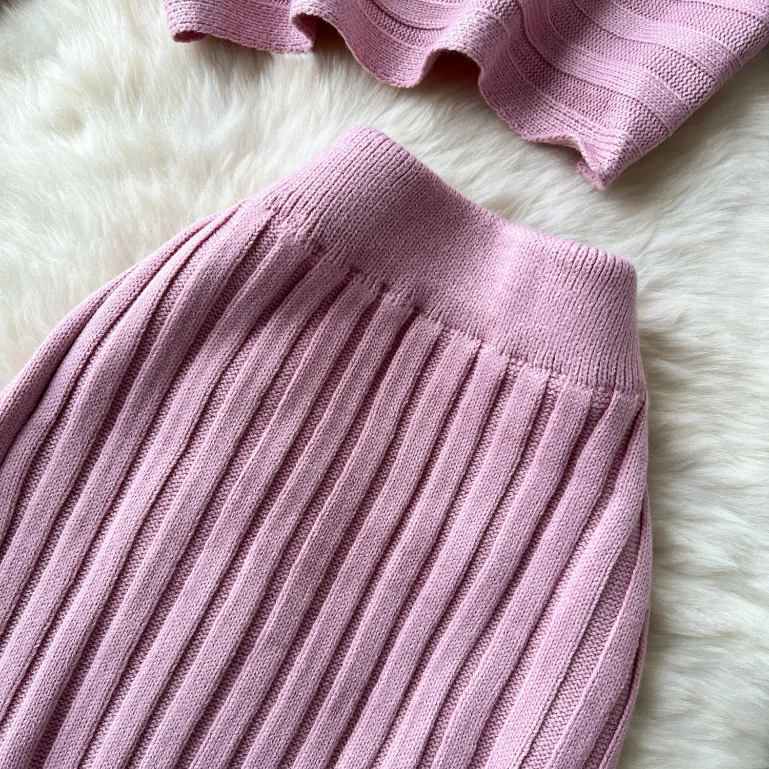 Chic Women Two-Piece Sets Vintage O-neck Asymmetrical Button Long Sleeve Knit Top High Waist Skirt Korean High Street Clothing