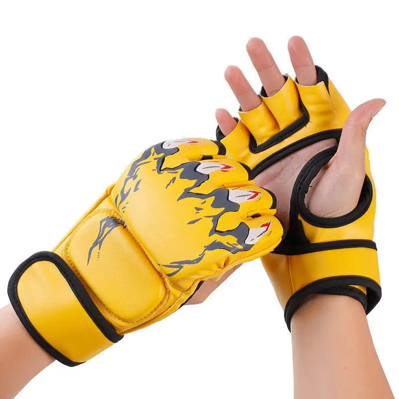 1 Pair PU Boxing Gloves Half Finger Sandbag Taekwondo Muay Thai Gloves Professional Boxing Training Equipment