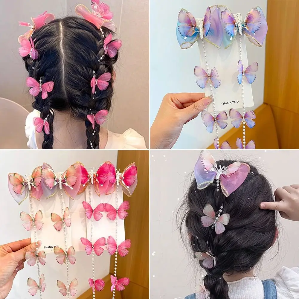 Mesh Pearl Braided Hairpin Tassel Headwear Hair Clip Braided Hair Chain Hair Accessories Children Flower Barrettes