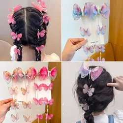 Mesh Pearl Braided Hairpin Tassel Headwear Hair Clip Braided Hair Chain Hair Accessories Children Flower Barrettes