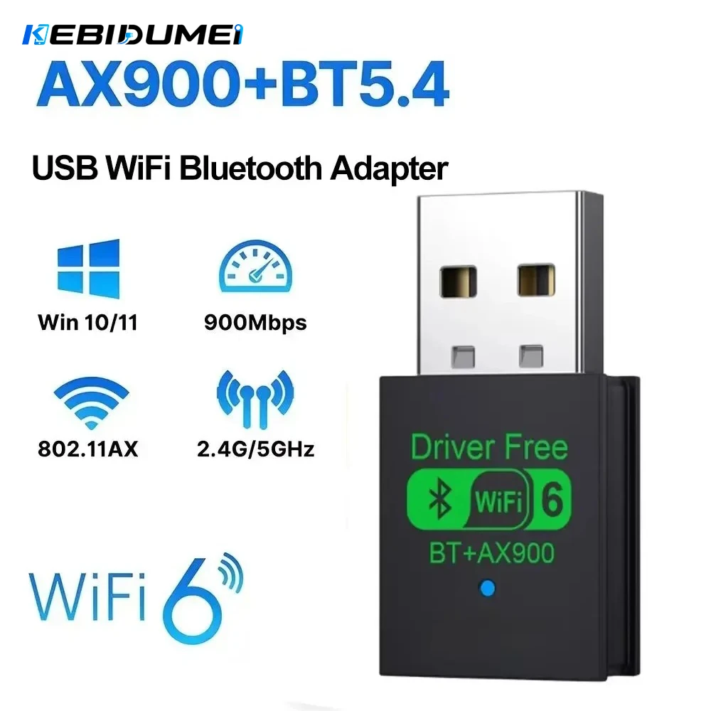KEBIDUMEI Wifi 6 Mini USB Dongle Network Card BT 5.4 Wireless Receiver Dongle AX900 For Win 10/11 PC Dual Band 2.4G/5Ghz