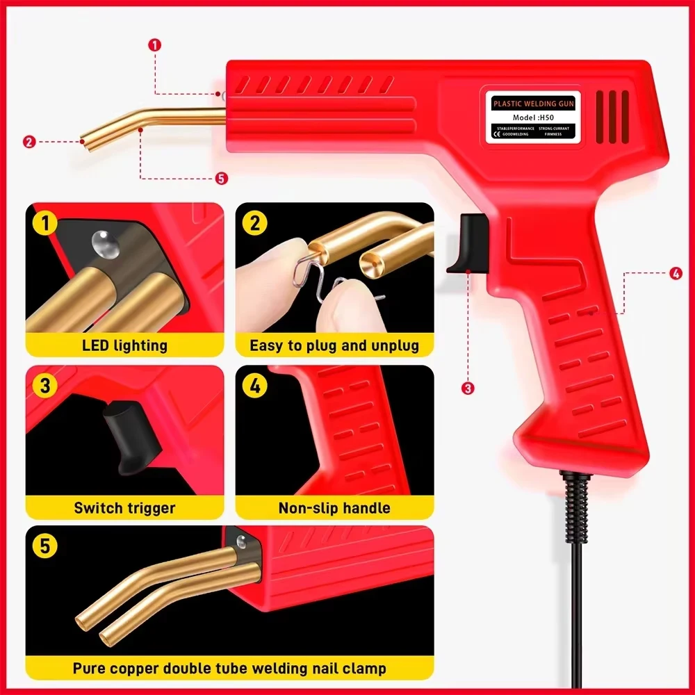 50W Plastic Welding Machine 2 in 1 Hot Stapler Car Bumper Kayak Repair Kit 4 Types Staples EU Plug DIY