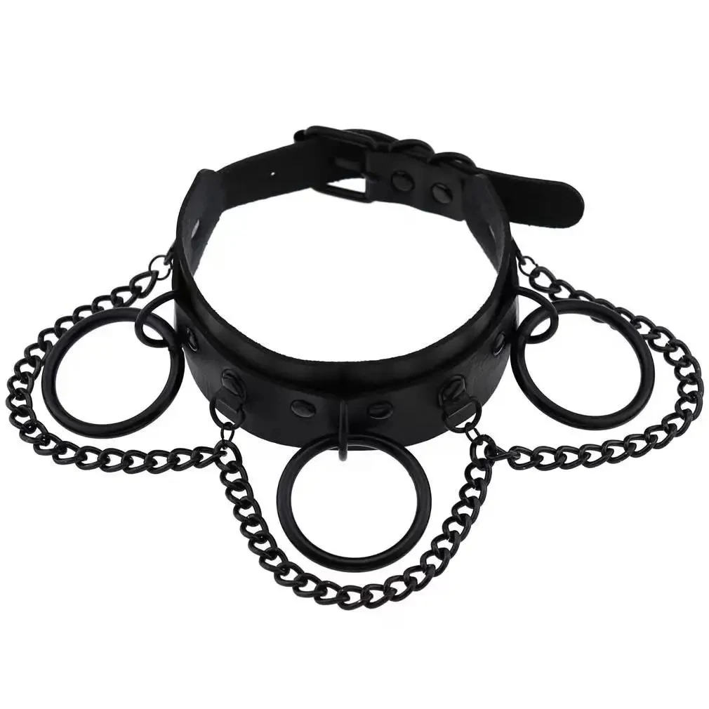 Trendy Punk Pu Leather Sexy Fashion Chain Collar Necklace Dark O-Shaped Chain Neck With Halloween Gift