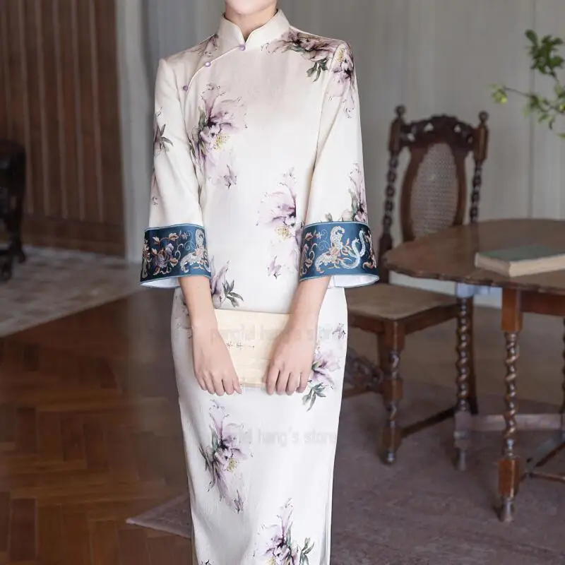 

Ципао с рукавом 3/4, женское элегантное улучшенное платье Chesongam в китайском стиле с высоким разрезом, Vestidos, сексуальное вечернее банкетное платье, халат Ципао