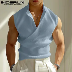 INCERUN Tops 2024 American Style Men Fashion Simple Solid Texture Vests Casual Summer Streetwear Male Sleeveless Tank Tops S-5XL