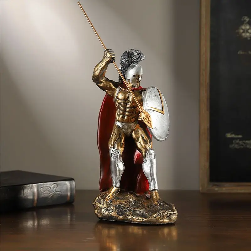 Luxury Spartan Warrior Statue European Home Decor for Living Room Office Bar Cabinet