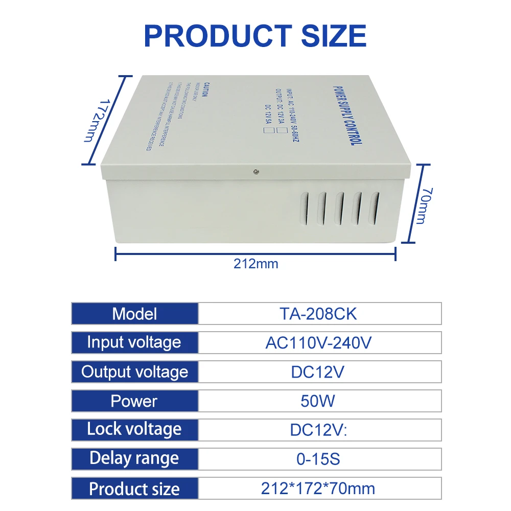 Fuente de alimentación Universal para puerta, sistema de control de acceso con interfaz de batería de respaldo, AC100-260V DC12V 5A