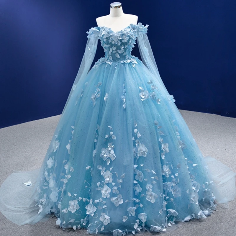 Vestido de baile de lavanda con flores en 3D para quinceañera, vestido de fiesta de lujo, capa desmontable Vintage de 15 años, alta calidad