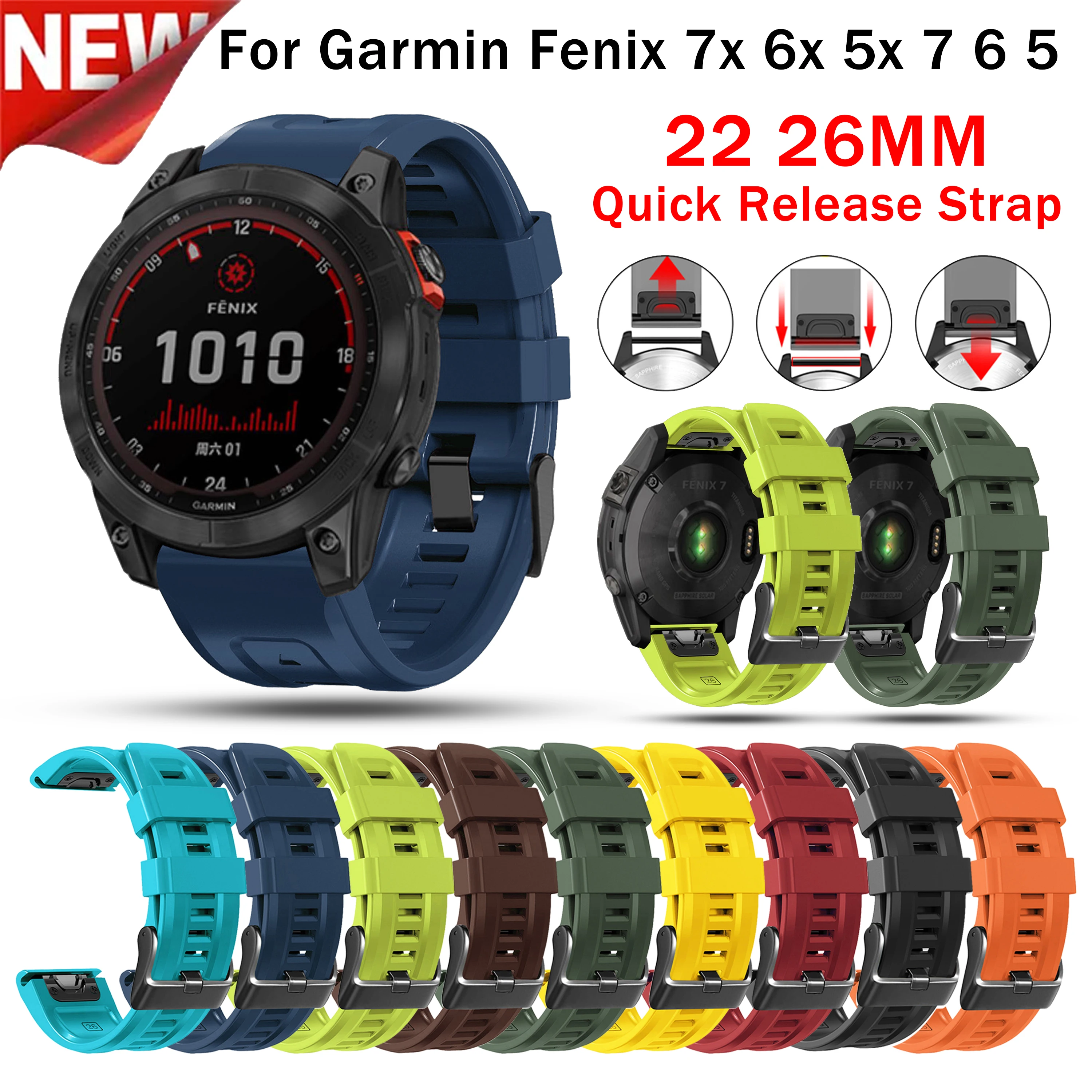 

26 22 MM Watchband For Garmin Fenix 6 6X Pro 5 5X Plus 3HR Fenix7 Fenix 7X Silicone Quick Release Watch Easyfit Wrist Band Strap