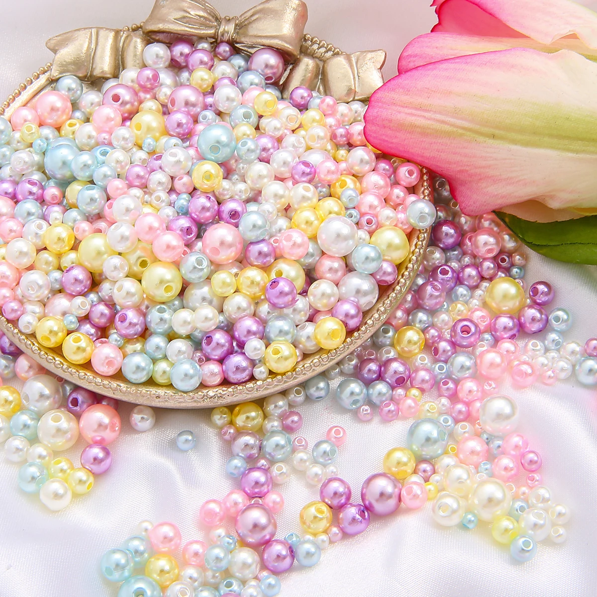 150Pcs Mix Size 3-8mm Beads With Hole Colorful Pearls Round Acrylic Imitation Pearl for DIY Jewelry Making Necklace Bracelet