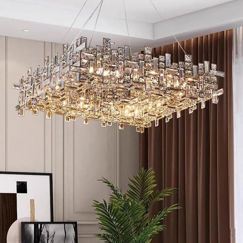 

Italian light luxury crystal living room pendant light creative high-end and atmospheric villa dining room pendant light