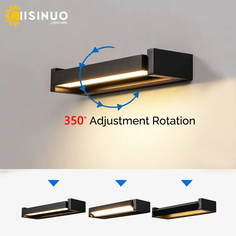 الألومنيوم الجدار الخارجي مصباح مقاوم للماء ضوء الشرفة زاوية قابلة للتعديل 350 °   الشمعدان الشريط الطويل لحديقة شرفة فناء فيلا دي