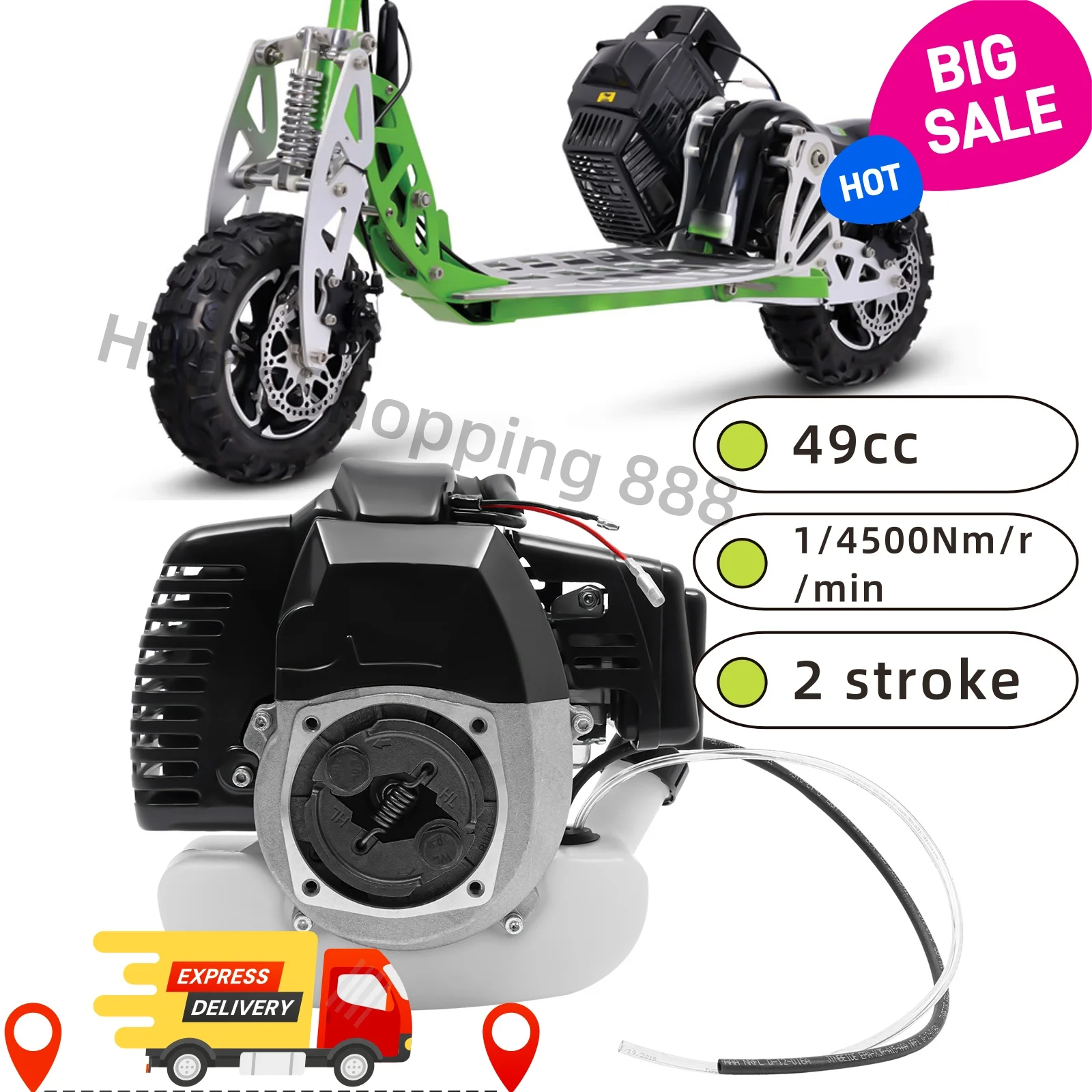 

49CC 2 STROKE AIR-COOLED ENGINE MOTOR + FUEL TANK POCKET BIKE SCOOTER ATV Chopper Tricycle