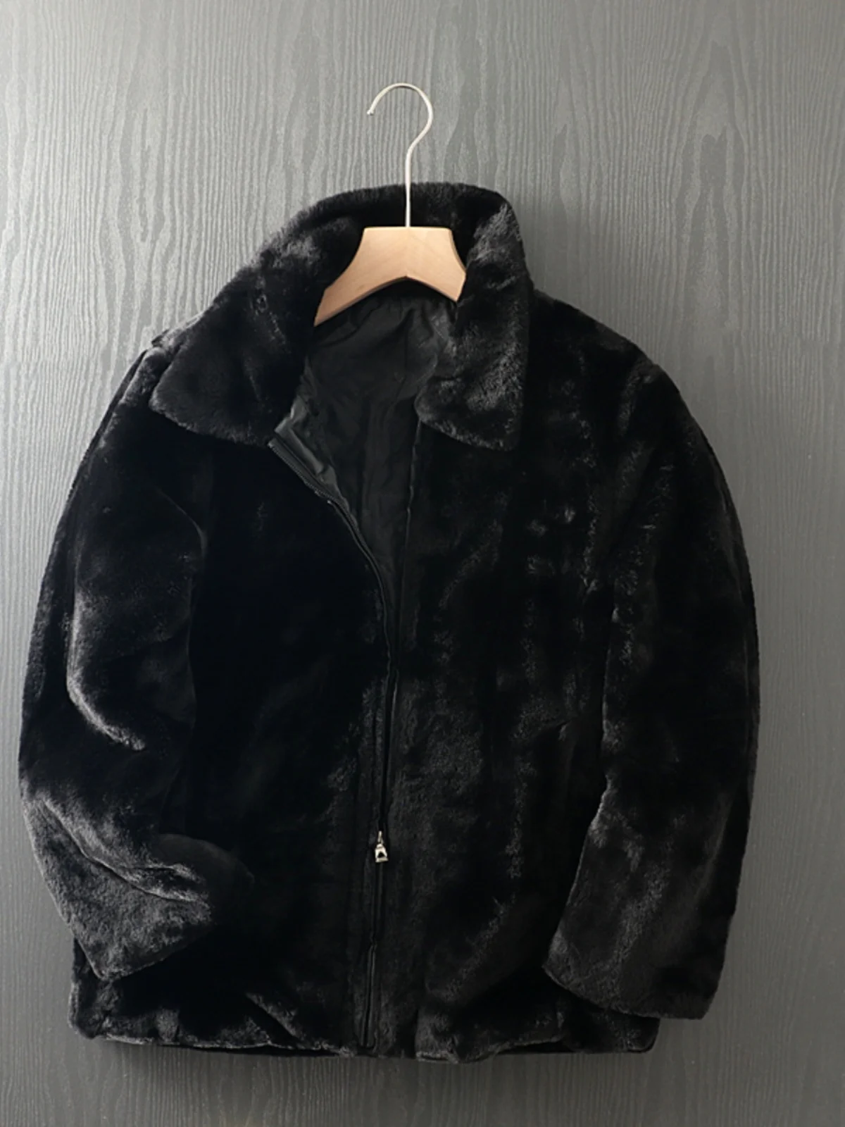 Thickened Warmth Men's Jacket Coat Fur Collar Zipper Closure Long Sleeve Regular Length Outerwear Winter Hat Integrated Leath...