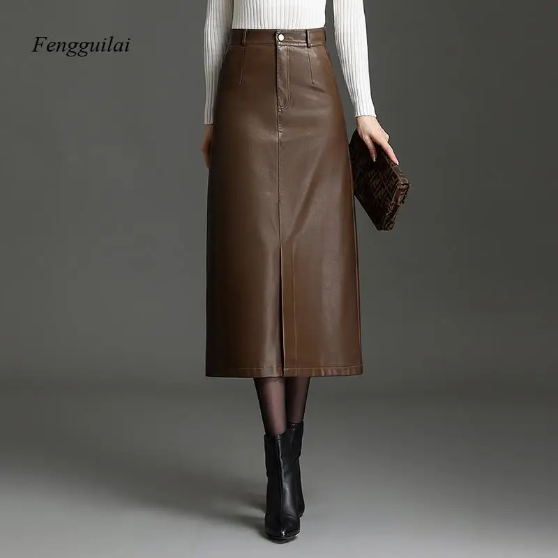 Leather Skirt, Black Mid-Length Skirt with A Slit, Straight Tube Skirt, Full-Skirted A-Line Dress