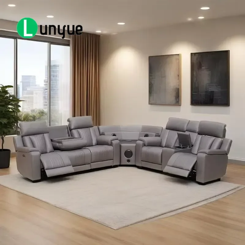 Factory High End Electric Leather Recliner Sofa Power 5 Seater Reclining Sofa Reclinable Inteligente with Adjustable Headrest