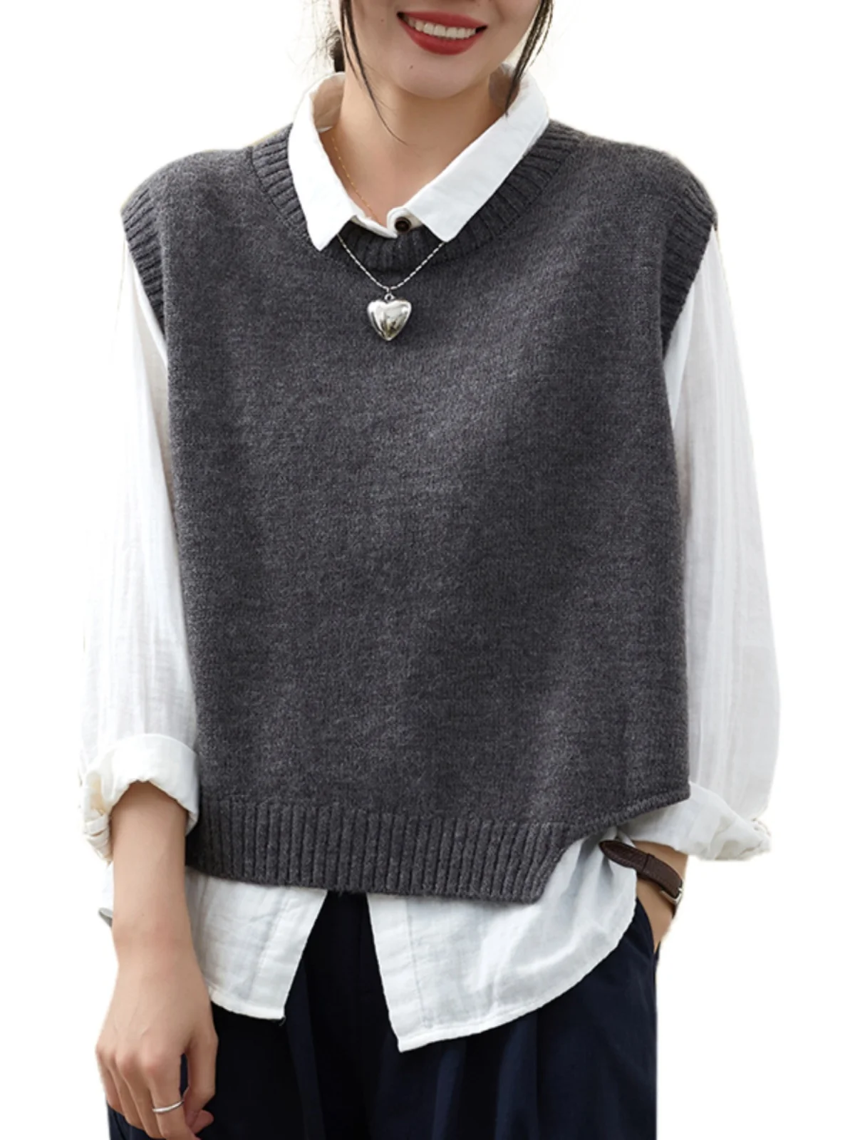 سترة نسائية محبوكة سترة علوية غير متناظرة بطبقات فضفاضة سترة كتف وسادة شتوية للتنقل Sle مستديرة Ne