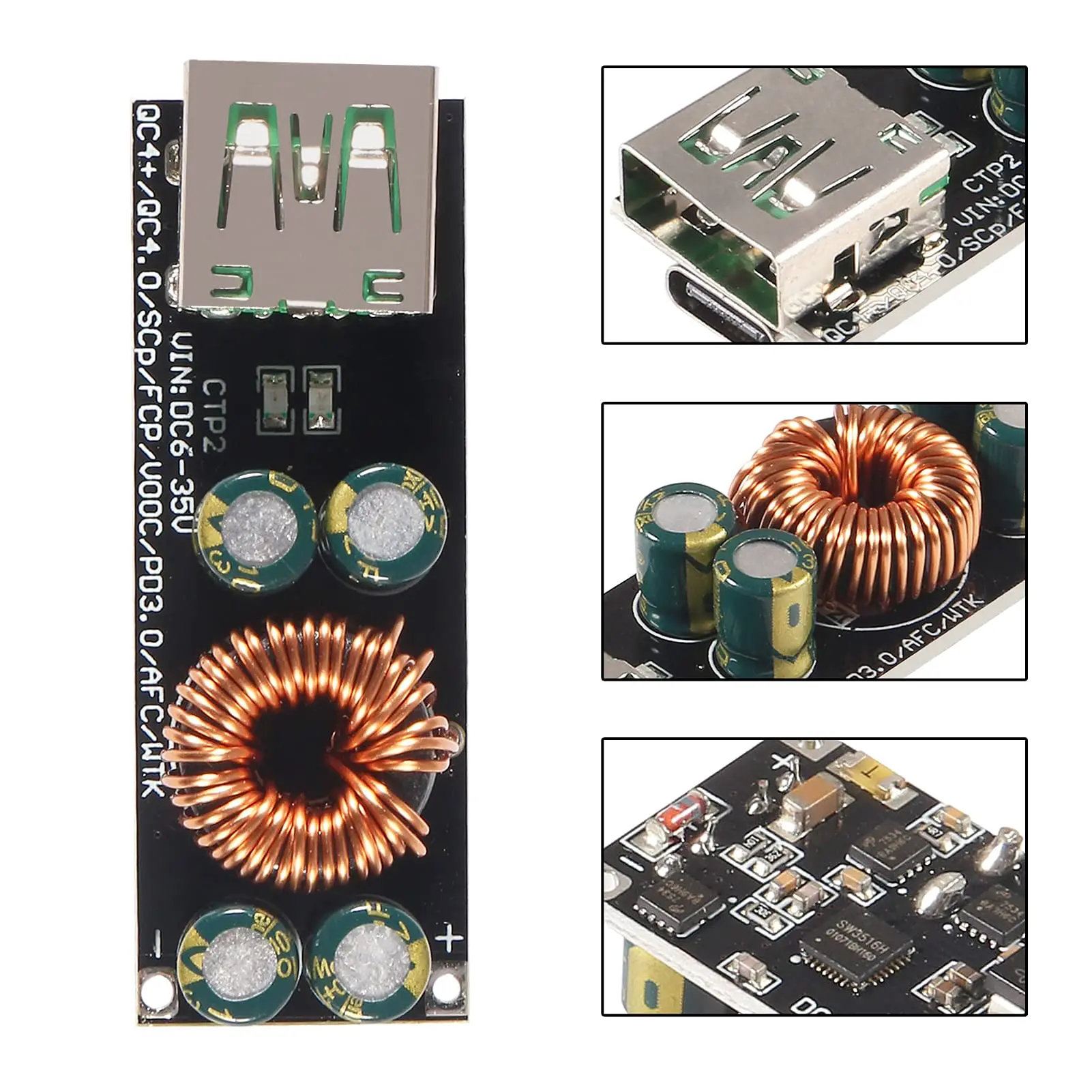 60W 6-35V DC to USB Type C PD 3.0 QC4 Type A QC3.0 DC Step-Down Power Module USB Type-C Mobile Phone Quick Charge Adapter