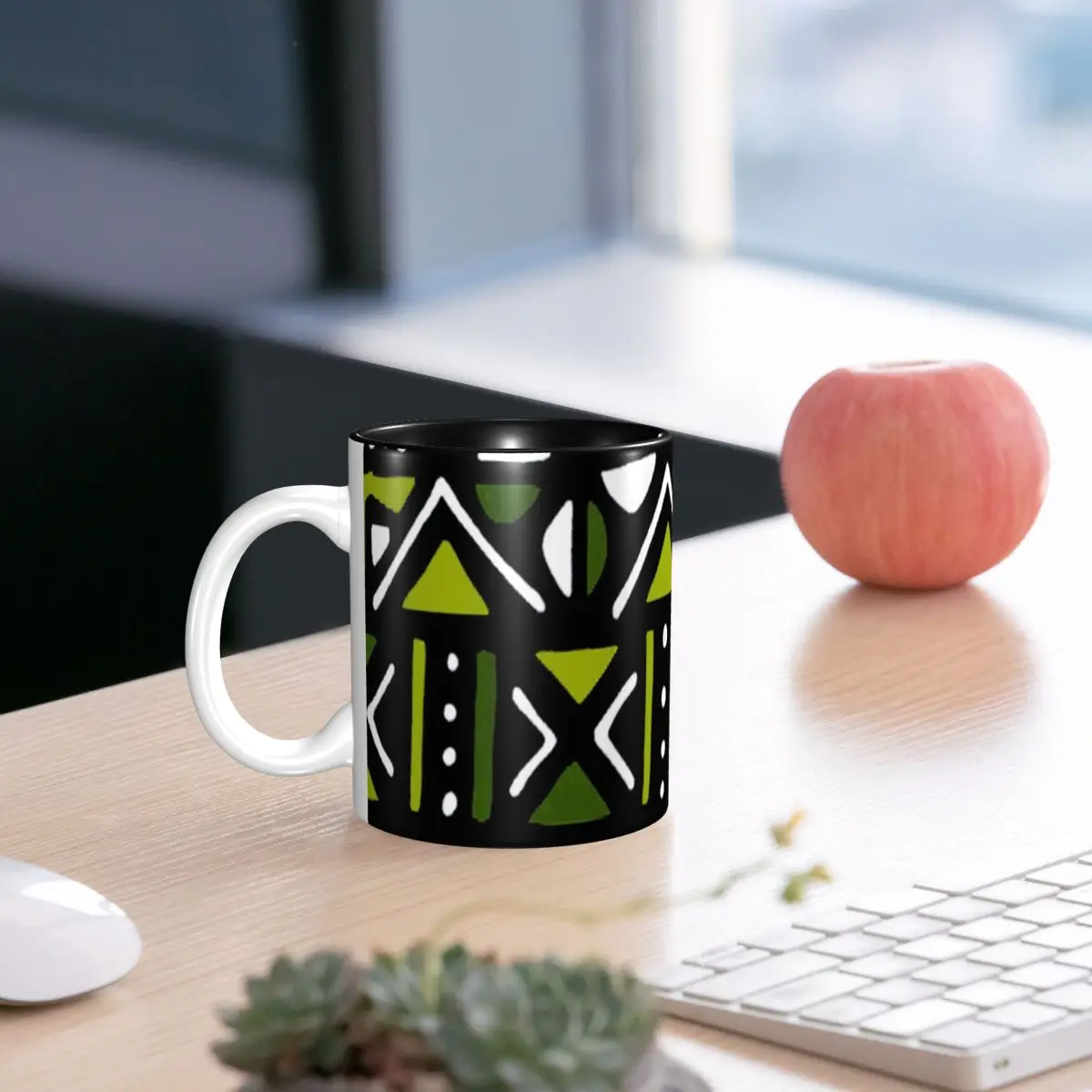 Mantel verde lima con estampado Tribal africano, tazas de café de cerámica divertidas, tazas de té, taza de leche, artículos para beber, regalo para amigos