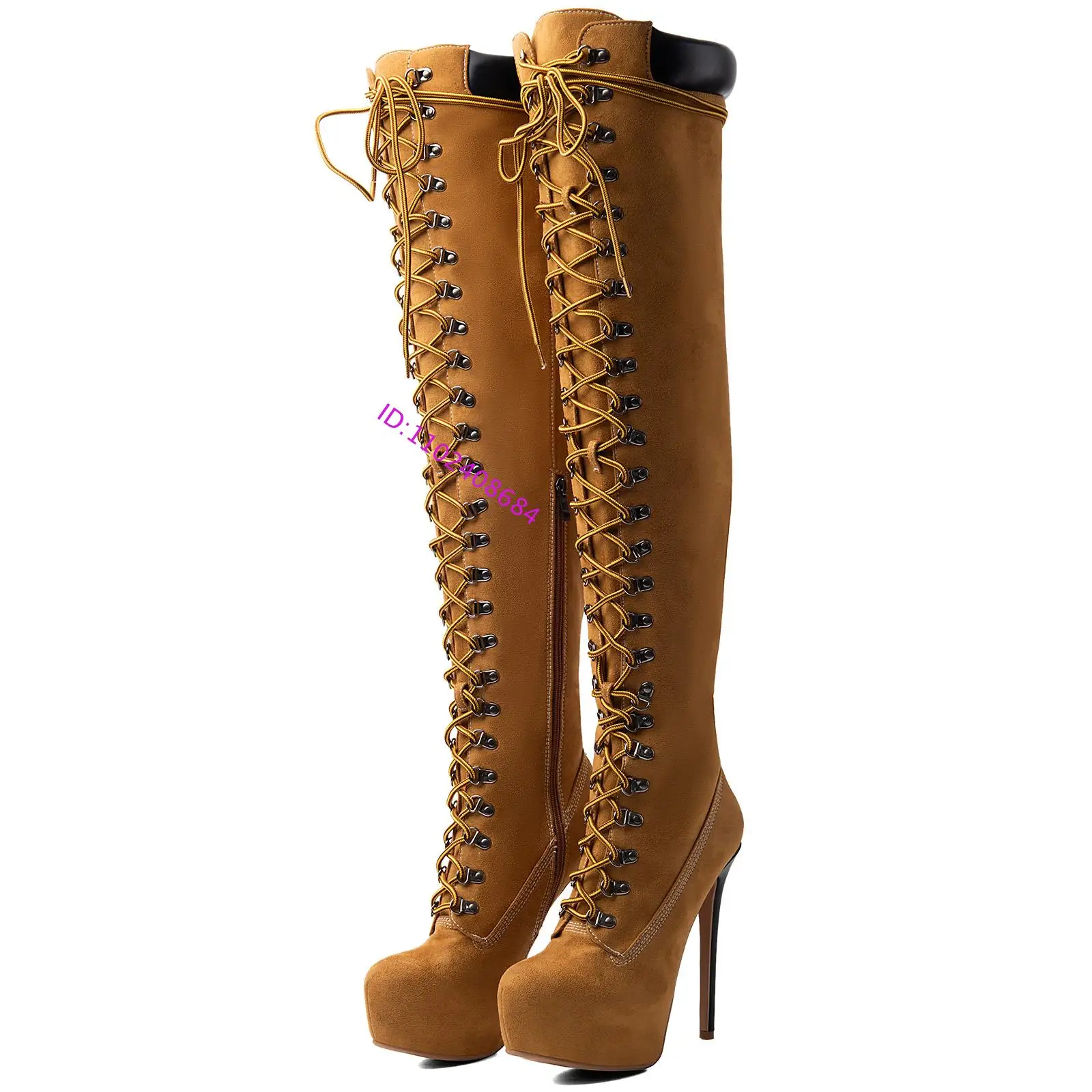 Designer Women High Heel Over The Knee Lave Up Camel Color High Platform Thigh High Boots