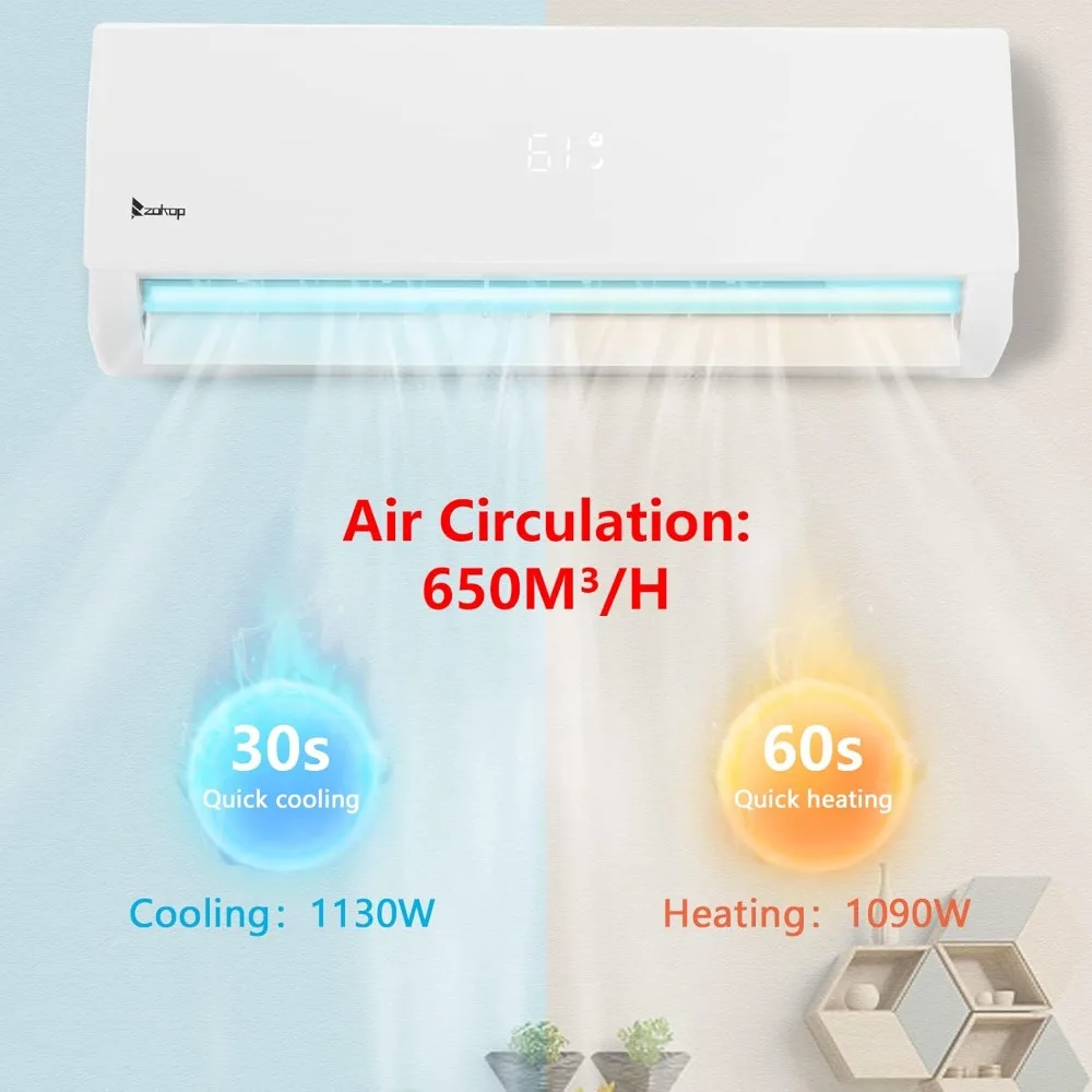 12,000 BTU ミニスプリットエアコン インバーター、19 SEER 115V 省エネ スプリットシステムエアコン（プレチャージコンデンサー付き、ヒートポンプ）
