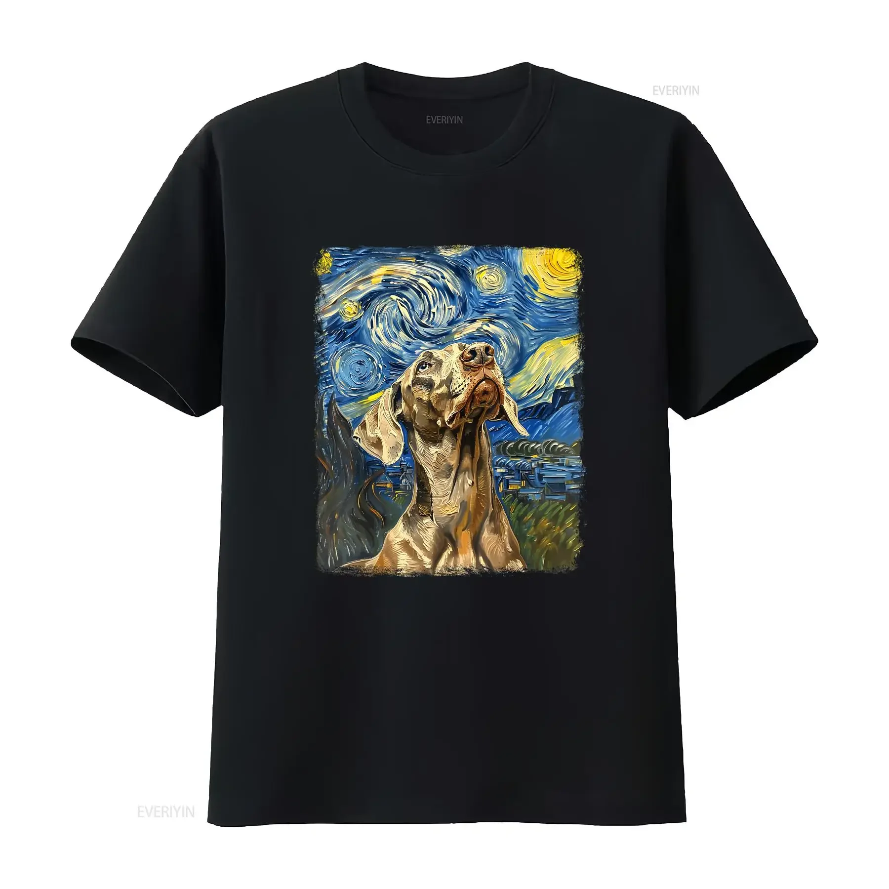 Weimaraner Dog Starry Night Painting T Shirt  vintage Washed homme Stylish Soft streetwear designer clothes