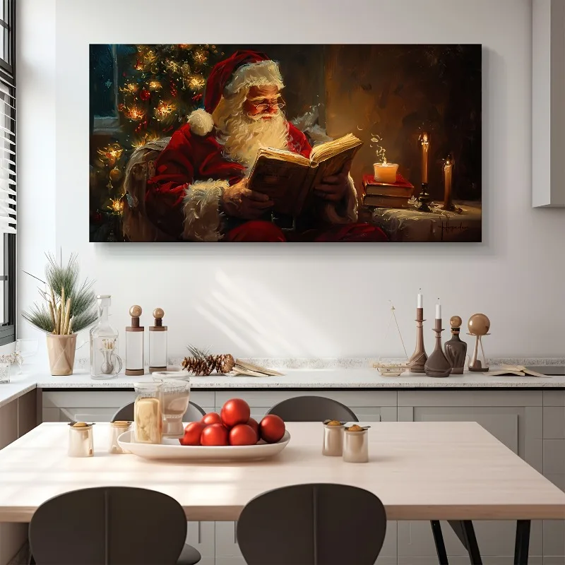 

1pc Vintage Santa Claus Canvas Wall Art Classic Christmas Decor Santa Reading By Candlelight Painting Prints Holiday Wall Decor