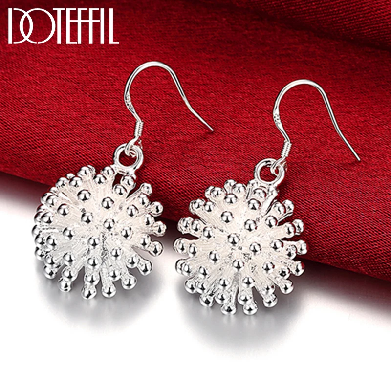 DOTEFFIL 925 Sterling Silver Coral Fireworks Drop Earrings For Charm Women Jewelry Fashion Wedding Engagement Party Gift