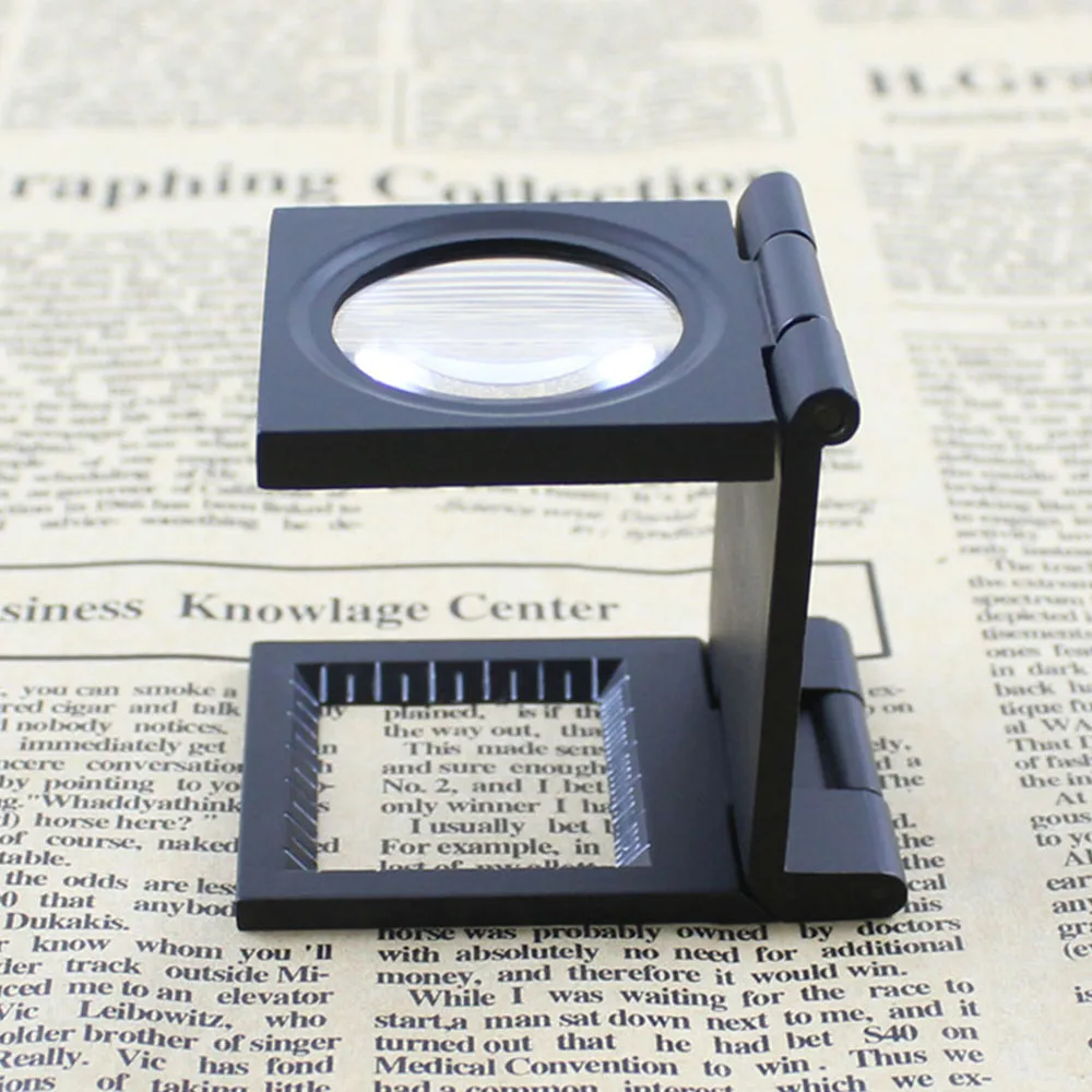 10X 28mm Mini Zinc Alloy Folding Magnifier with Scale for Textile Optical Glass Foldable Magnifying Tool