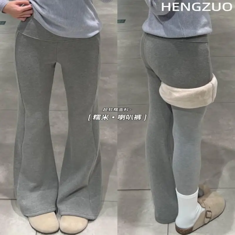 سراويل نسائية كلاسيكية قابلة للتنفس من قماش الدنيم الناعم باللون الرمادي الفاتح والصوف المتوهج بخصر منخفض، سراويل رياضية لليوجا الأمريكية