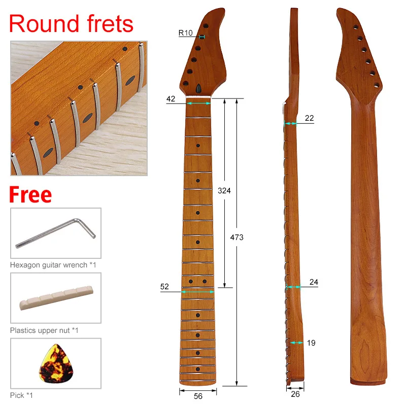 Shure 6 strings 22 fret round frets roasted maple matte 5.6cm wide electric guitar neck DIY