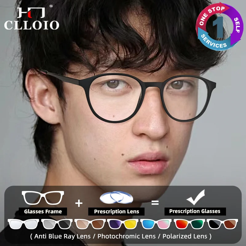 

CLLOIO Classic Round Anti Blue Ray Prescription Glasses Men and Women Photochromic Myopia Eyeware Progressive Reading Eyeglasses