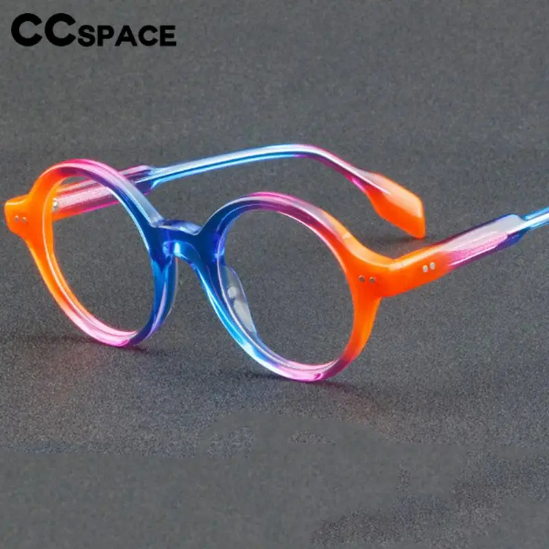 56719 High Quality Acetate Optical Spectacle Frame Men Women Fashion Two Color Splicing Retro Rivet Spring Hinge Glasses Frame