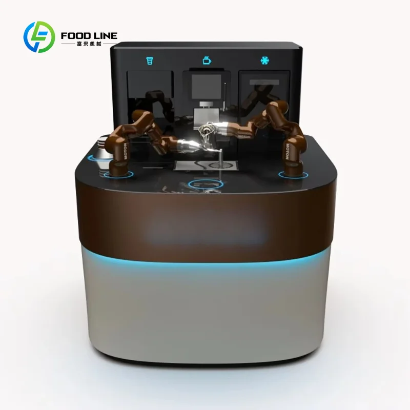 Customized 6 Axis Robot Full Robotic Coffee Barista System with Latte Art Printing and APP Order Coffee Kiosk Vending Machine