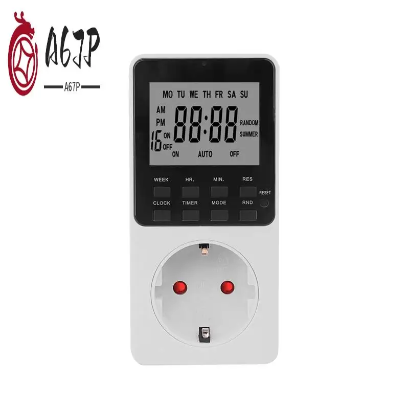 

A67P-электронный цифровой таймер, кухонная розетка, 230 В, 7 дней, 12/24 часа, программируемое время, вилка европейского стандарта