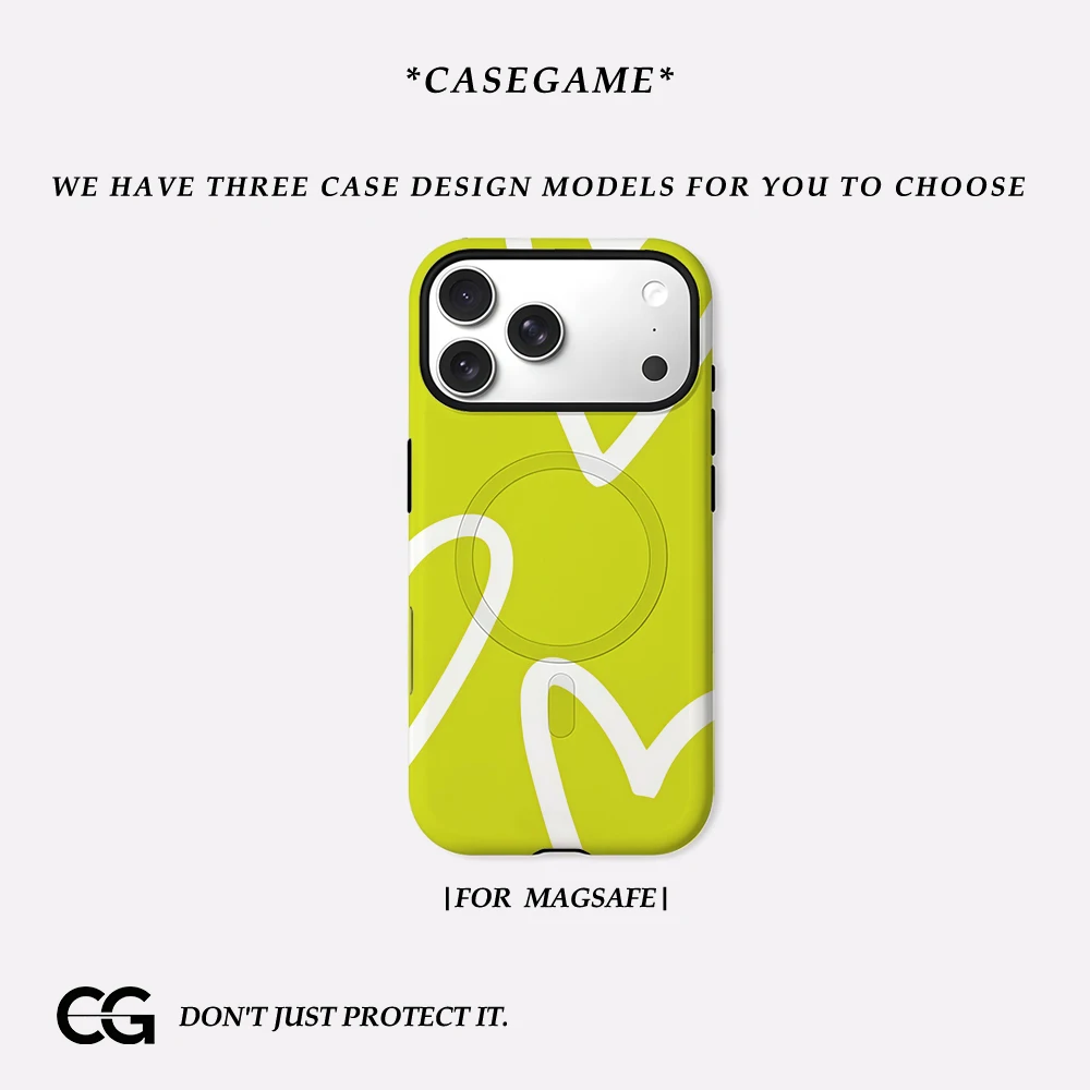 Lime Heart Outlines IPhone17 Must for Magnetic Phone Case for IPhone 17 16 15 14 Pro Max Plus Single Double-layer Case