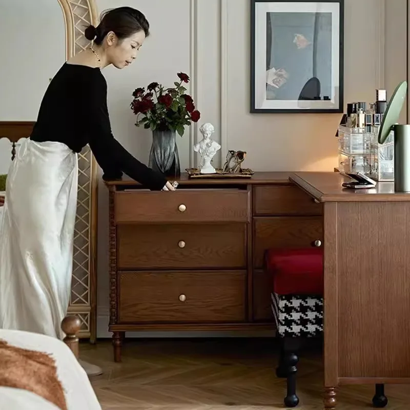 프랑스 복고풍 원목 서랍장 화장대 앤틱 가정용 침대 옆 접이식