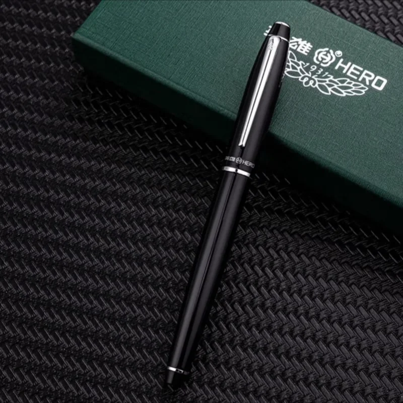 HERO 372-2 Black Sliver Clip Fountain Pen Retro Ink Pen Finance Nib Fine 0.5mm Business Office School Supplies Stationery