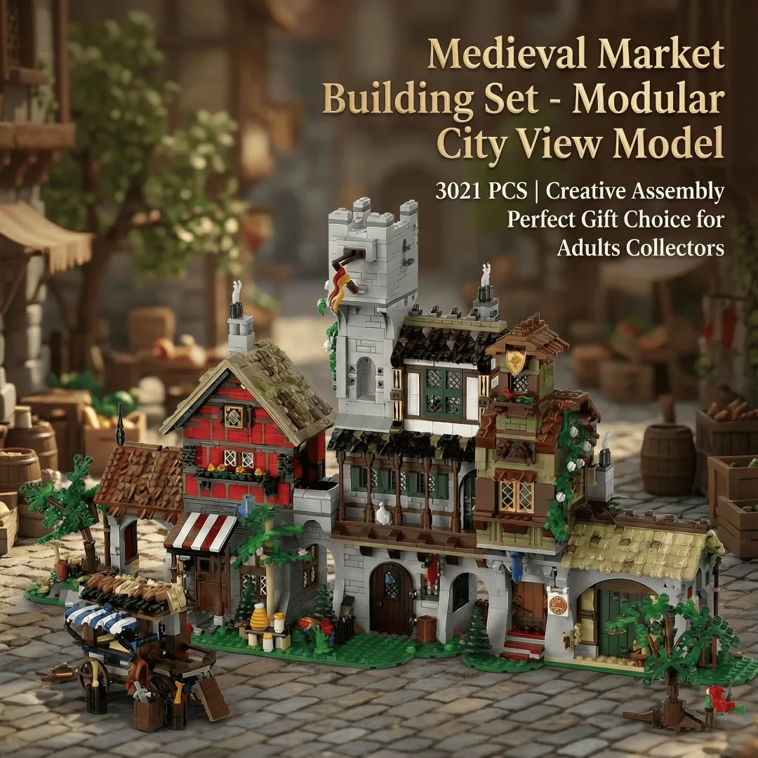 3021PCS Medieval Market Street Building Blocks Set Retro View Architecture Modular Assembly Model Collect Home Ornament Creative Toys Adult Gifts