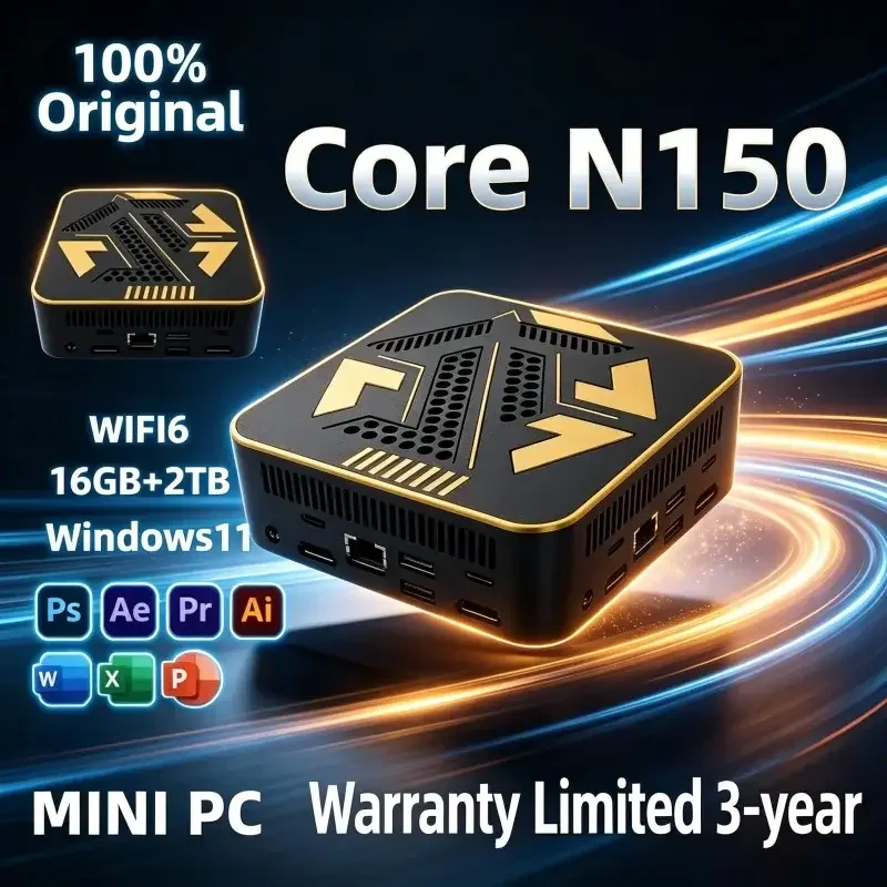 Intel Core N150 High Performance Mini PC Windows 11 16GB RAM HD Output Compact Desktop Computer For Office Gaming Home Use