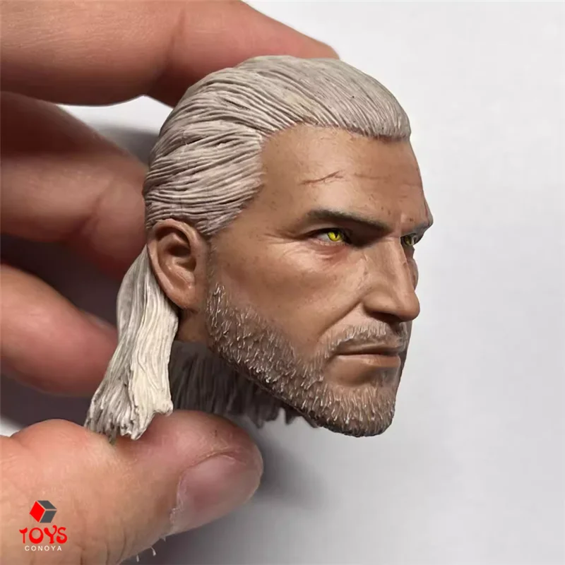 1/6 White Wolf Geralt Head Sculpt PVC Male Soldier Head Carving Fit 12-inch Action Figure Body Dolls