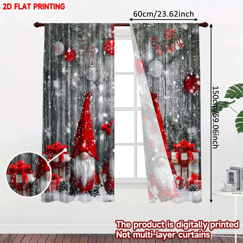 2D flat printing 2pcs Merry Christmas Trendy Curtains Christmas Gnomes and Gifts Digital Printed Polyester Drapes Festive