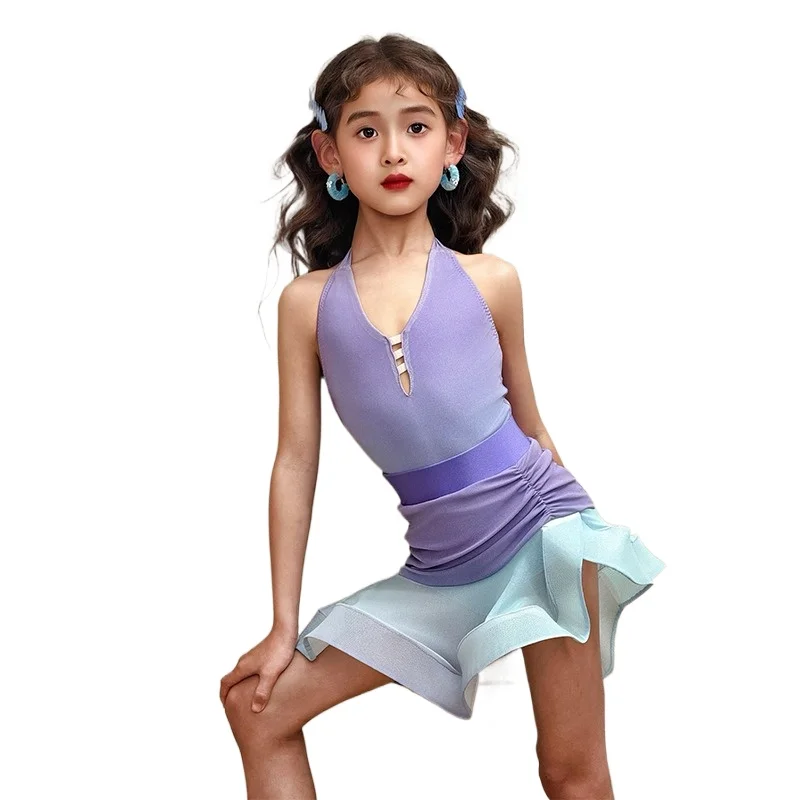 

Children's Latin Dance Suit 2025 New Dance Suspender Performance Skirt Latin Dance Dress Latin Practice Dress Dance Skirt