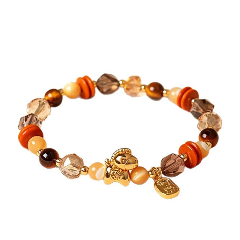 Faceted Glass Natural Tiger Eye Pearl Beaded Bracelet for Women Versatile Year of the Horse Lucky Bracelet Gifts