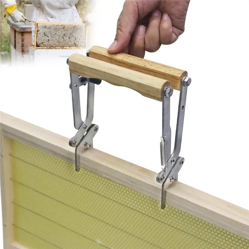 BMBY-Hive Lift Tool For Beekeepers, Wooden Handle Beekeeping Frame Grip Holder, Bee Capture Gripper