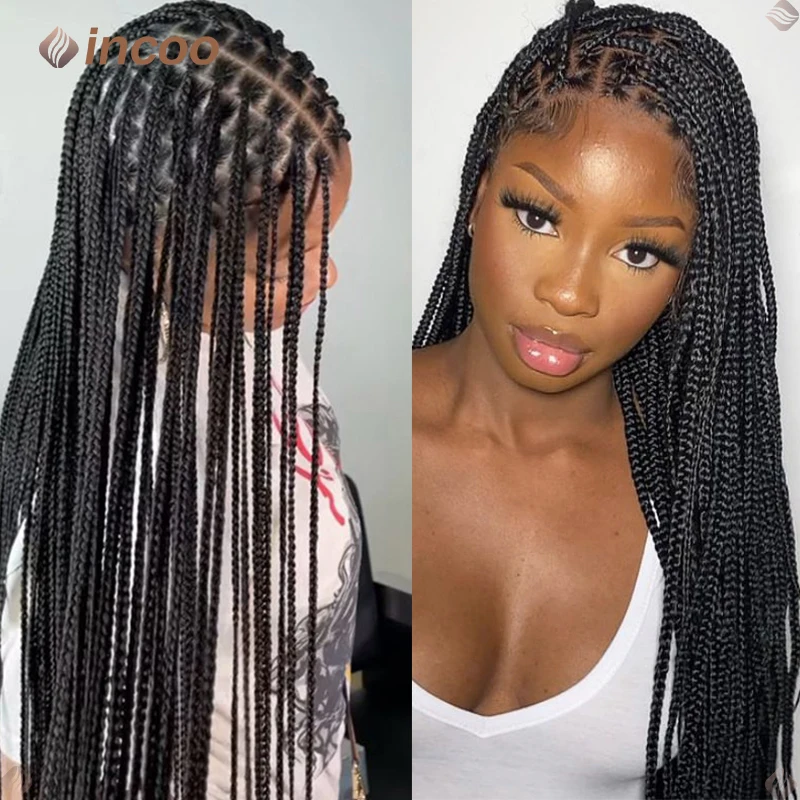 36" Full Lace Braided Wigs Synthetic Hair Knotless Box Braids Lace Front Wigs Braiding Wigs Braided Wigs For Black Women Incoo