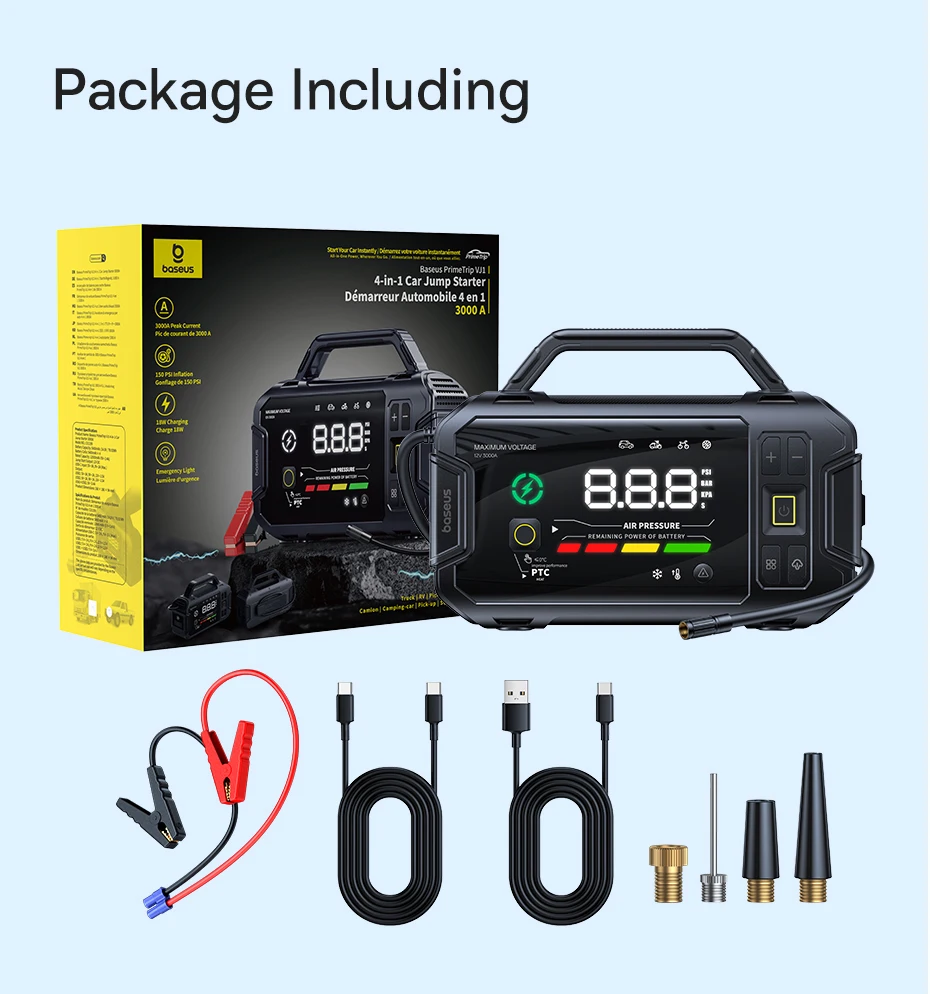 Baseus VJ1 3000A Starthilfe 4-in-1 150PSI Luftkompressor Powerbank 21600mAh Auto-Batterie Notfall-Booster Tragbares Startgerät – Detail 13