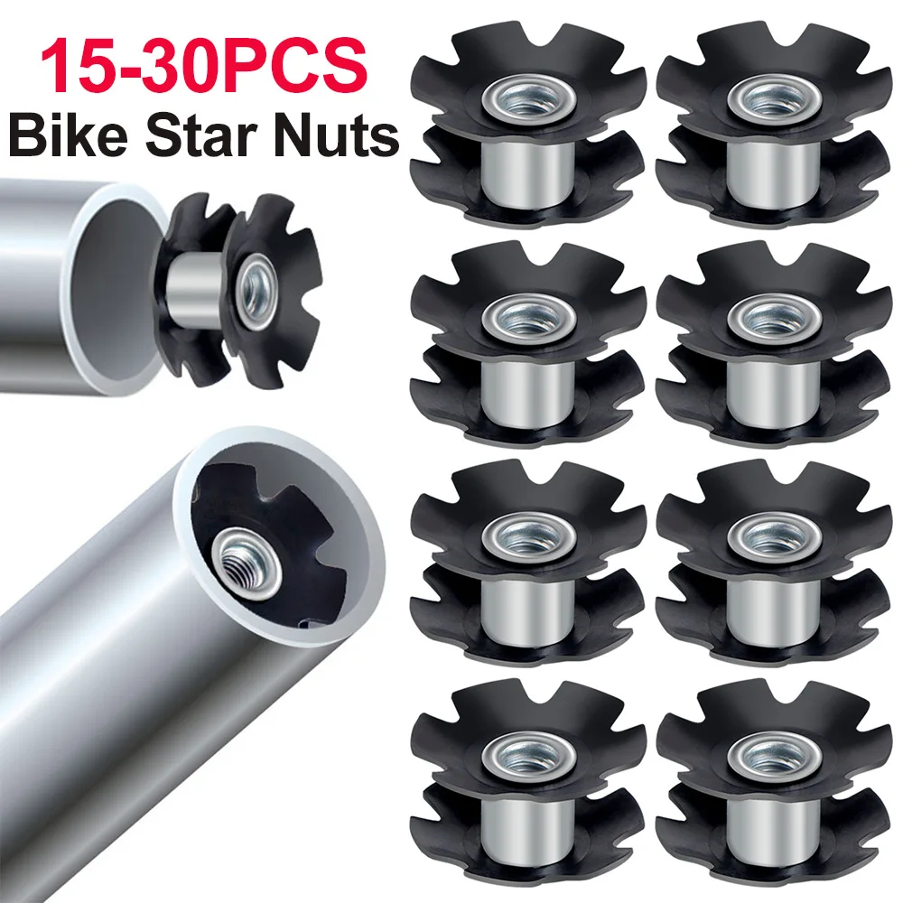 15-30PCS Bicycle Headset Hanging Core MTB Mount Core Fastening Bolts Star Nuts Expansion 28.6 Faucet Fork Flower Heart Tool