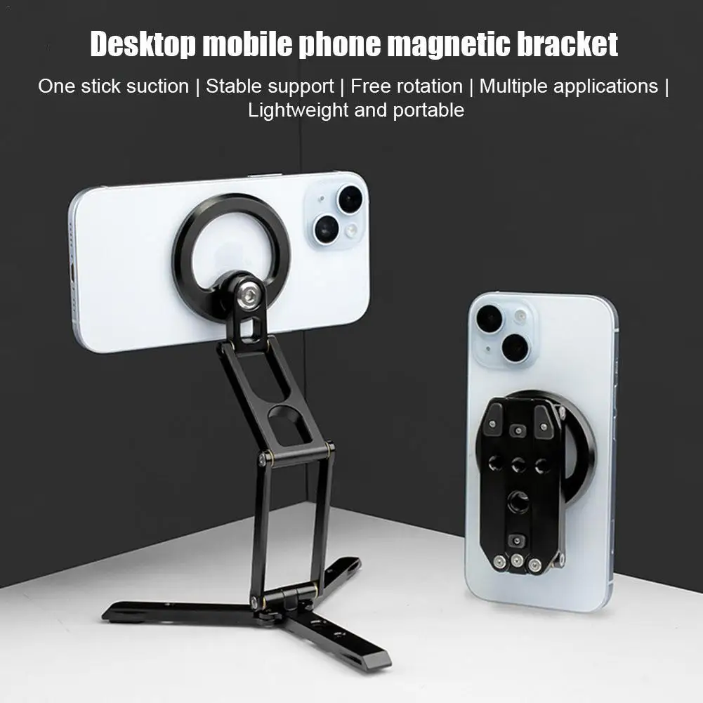 2024 Foldable Magnetic Phone Tripod Stand Selfie Stick Desktop Magnet Phone Holder for Iphone 15 14 13 12 Samsung Case