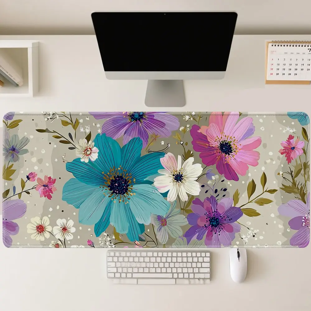 Floral Design Extra Large Gaming Desk Mat Non-Slip Rubber Mouse Pad For Office Home